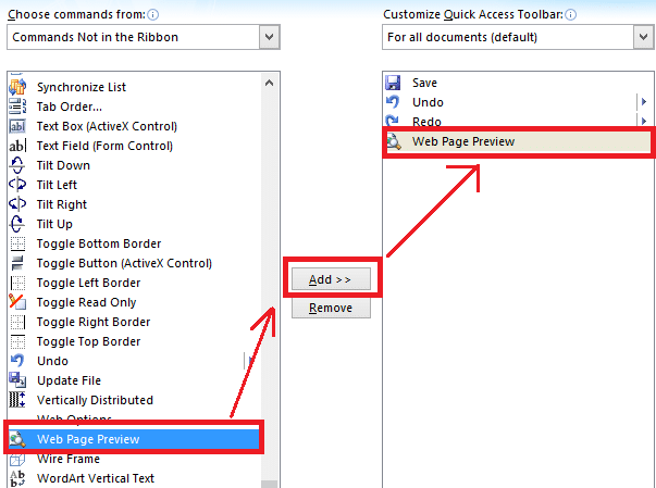 add web page preview command to QAT