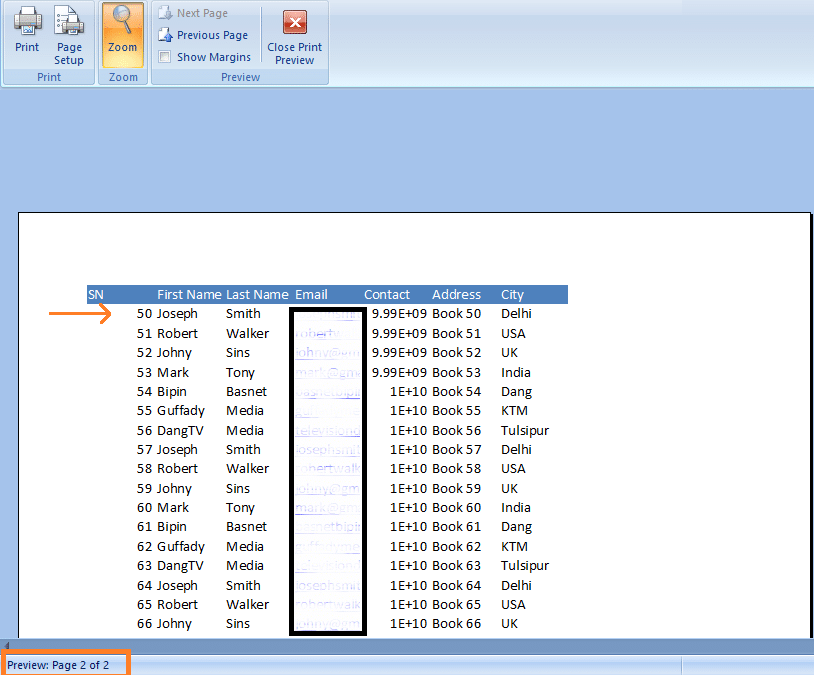 print preview in excel, repeating same title on top of every page