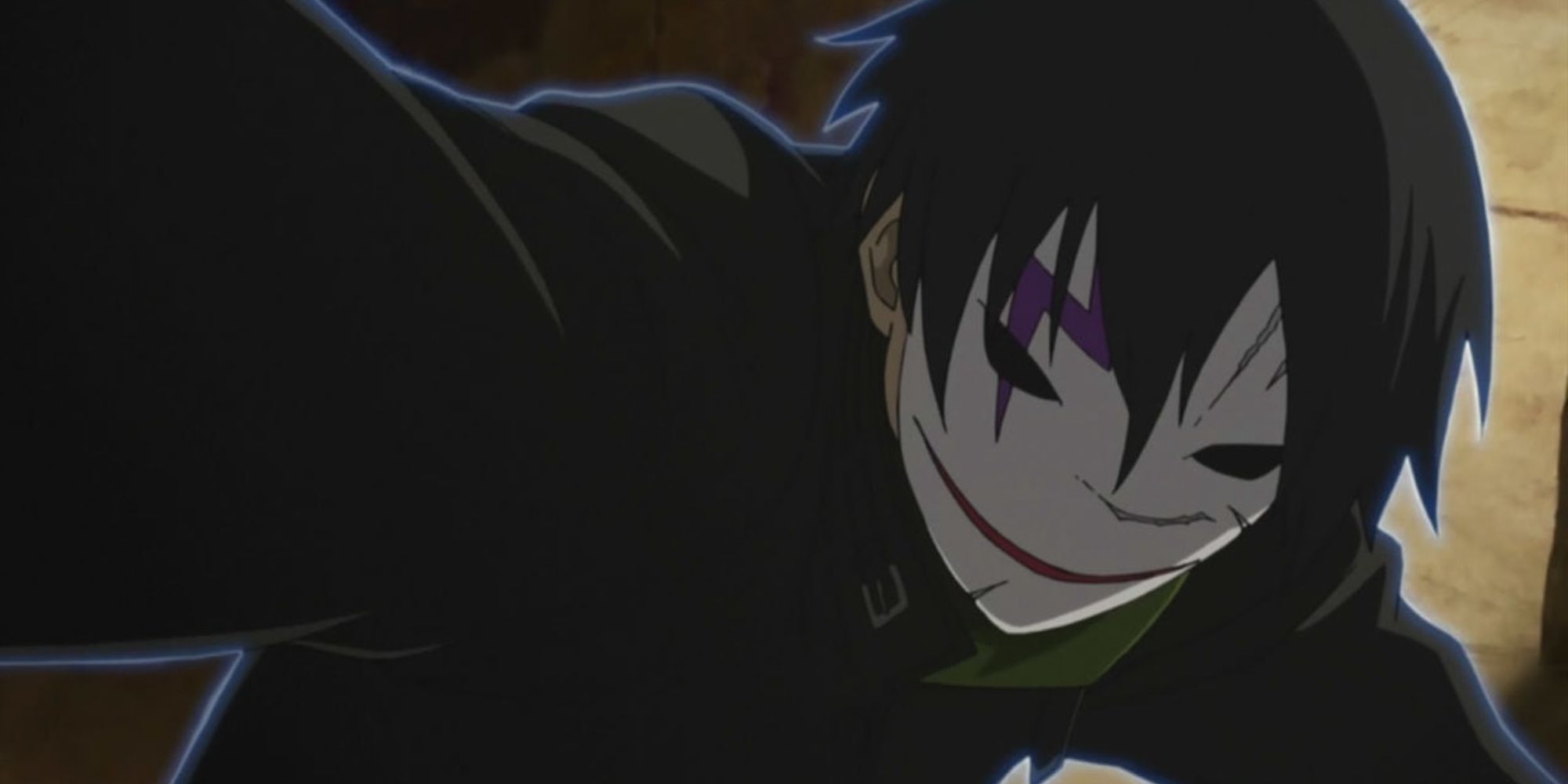 Darker Than Black: protagonist wearing a white mask with a creepy red smile