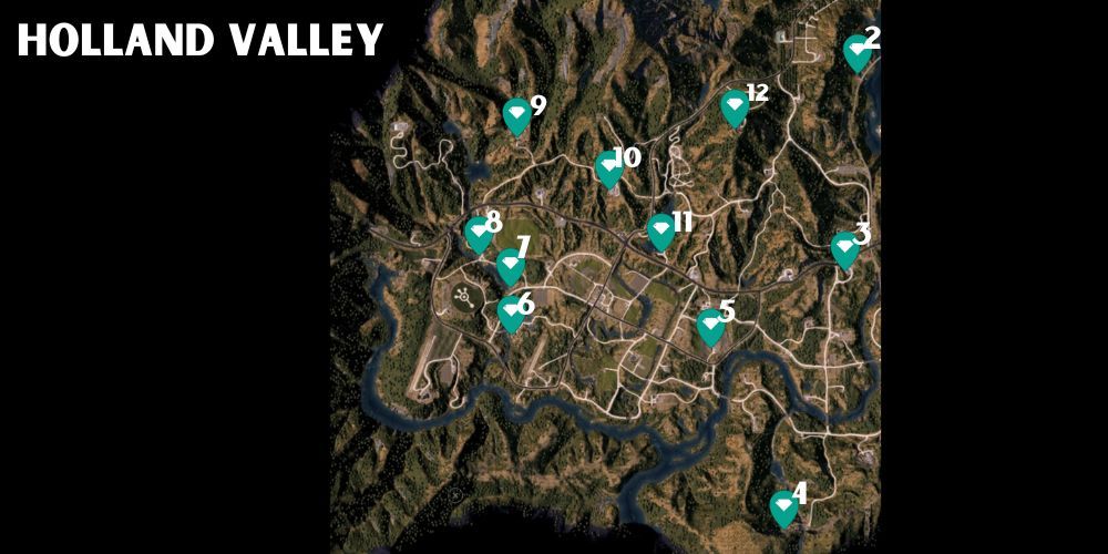 Holland Valley Prepper Stash locations marked on Far Cry 5 map