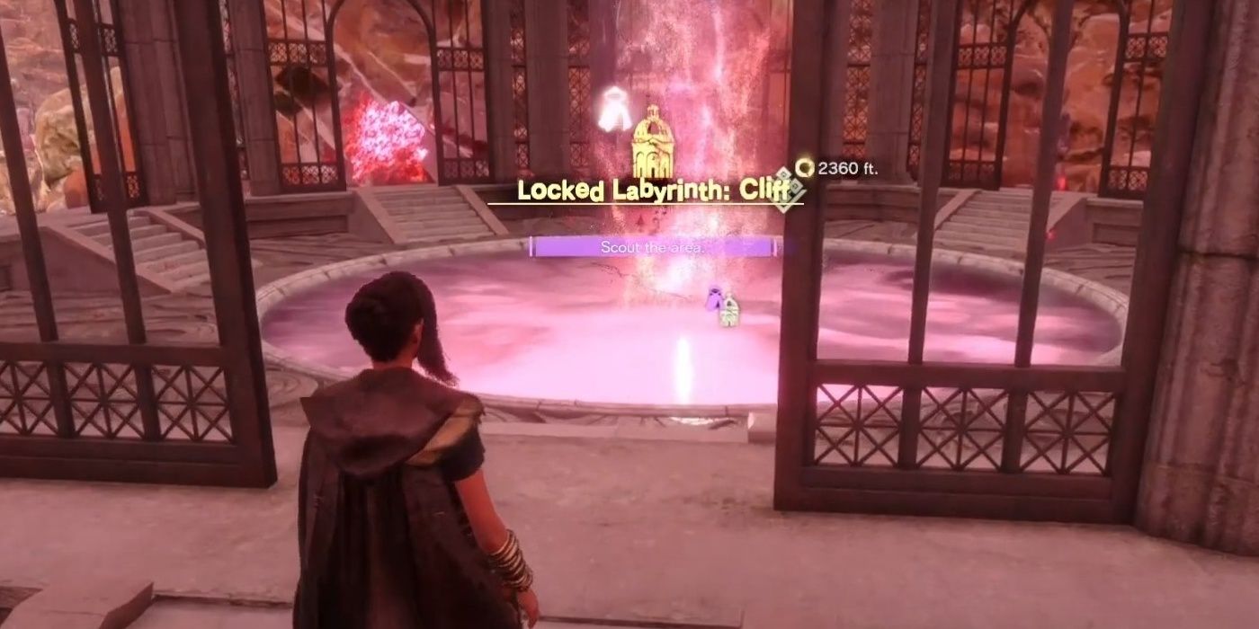 The 5th Locked Labyrinth Cliff is found by the Forspoken character who is approaching inside.