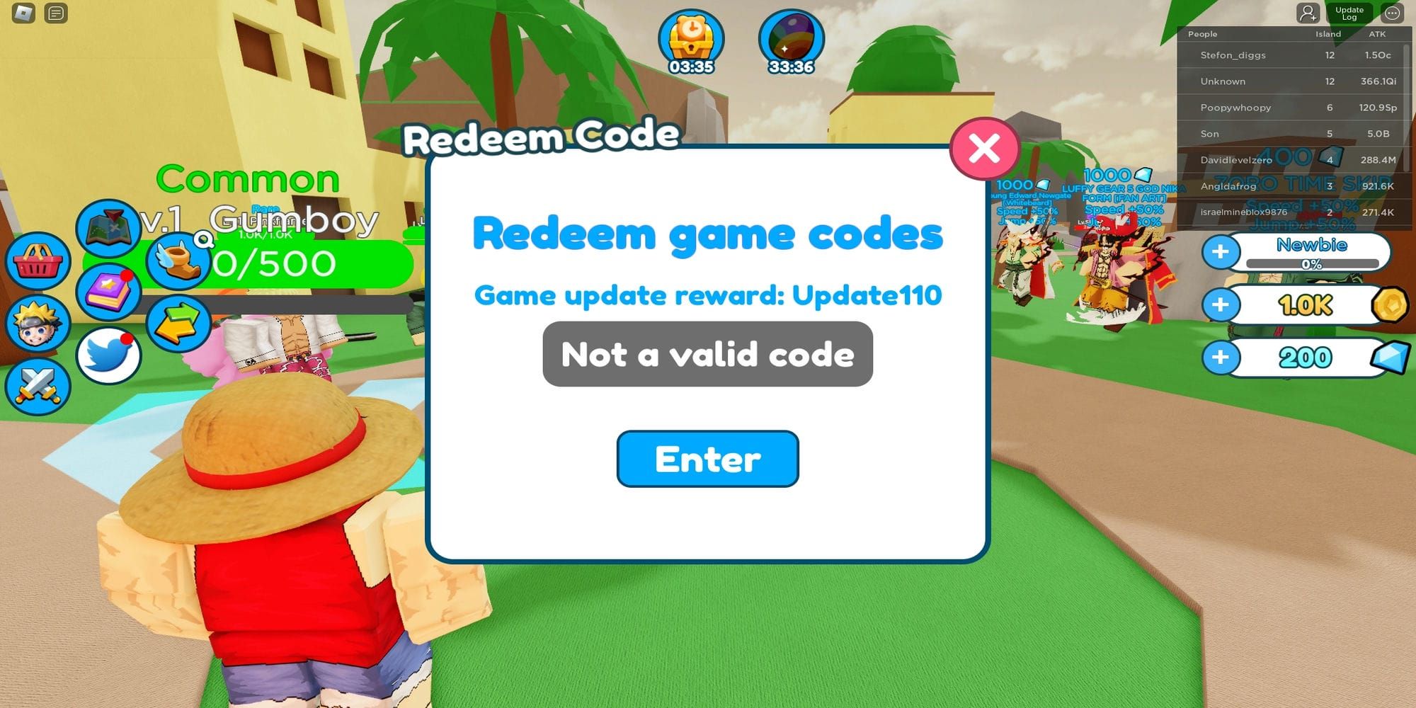 Expired code in Roblox Ultimate Anime Simulator