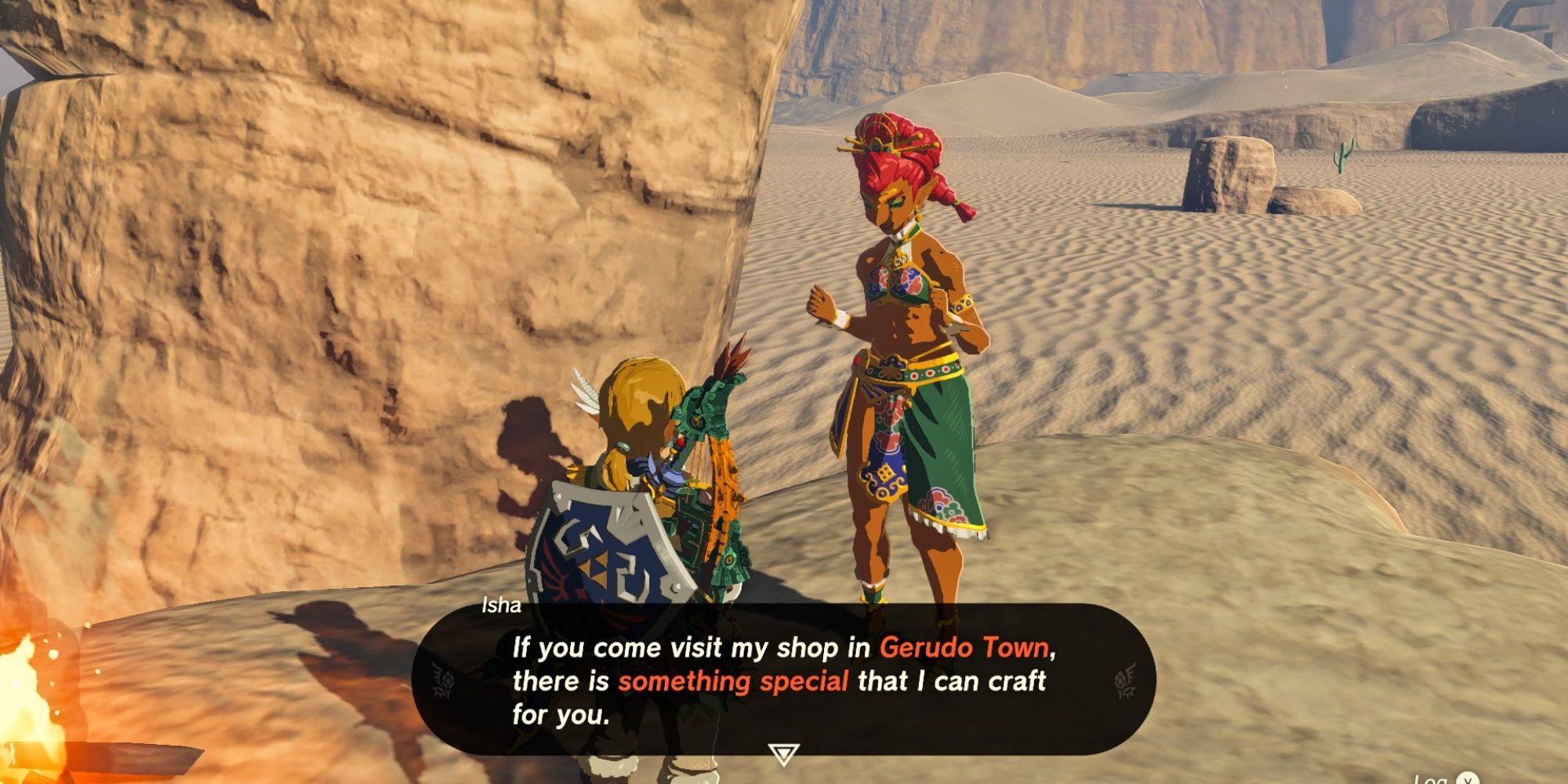 link talking to Isha in Gerudo Desert totk